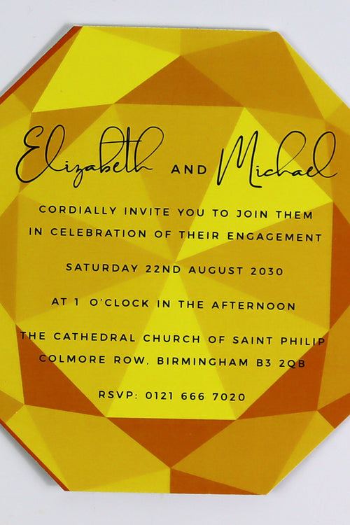Load image into Gallery viewer, ABC 1329 Personalised Diamond Cut Flat Invitation Card – Gold Design with Envelopes
