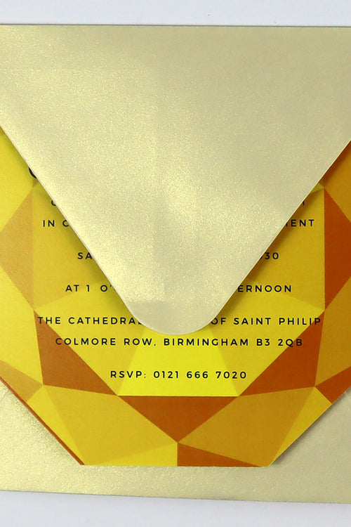 Load image into Gallery viewer, ABC 1329 Personalised Diamond Cut Flat Invitation Card – Gold Design with Envelopes
