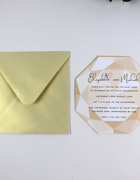 ABC 1330 Personalised Diamond Cut Flat Invitation Card – Light Gold Design with Envelopes