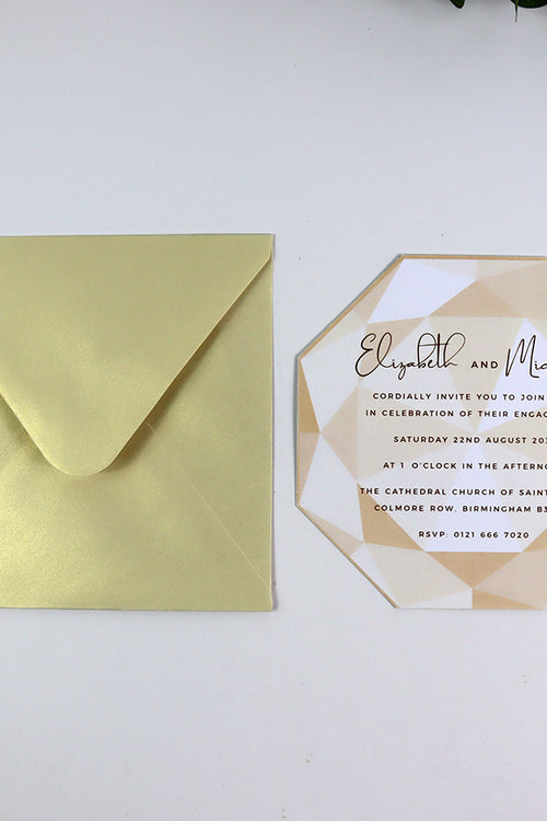 Load image into Gallery viewer, ABC 1330 Personalised Diamond Cut Flat Invitation Card – Light Gold Design with Envelopes
