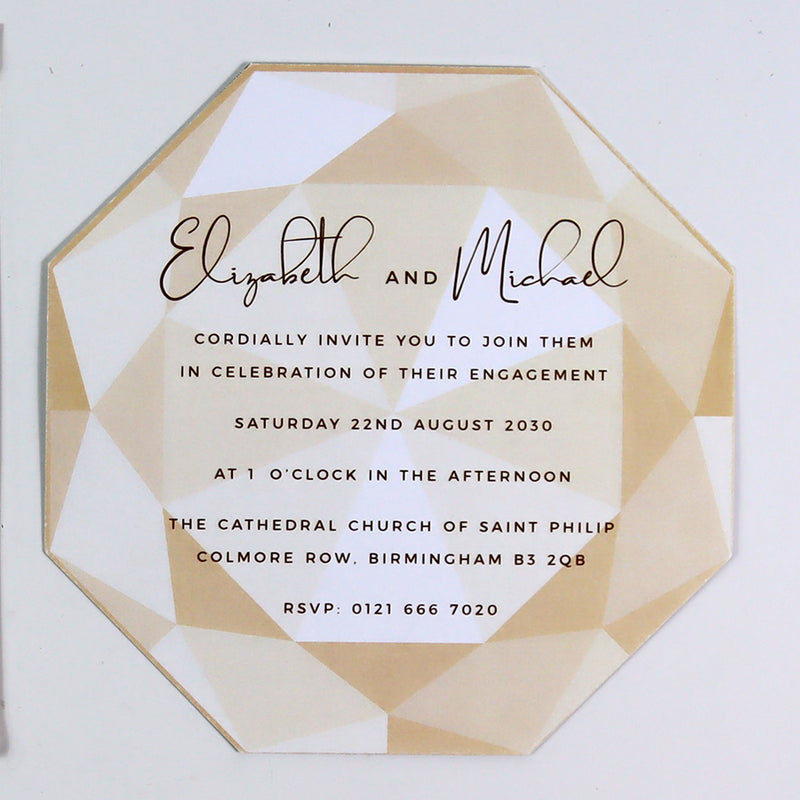 ABC 1330 Personalised Diamond Cut Flat Invitation Card – Light Gold Design with Envelopes