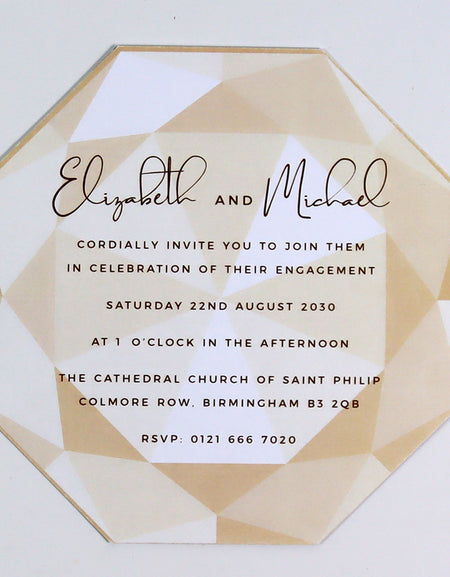 ABC 1330 Personalised Diamond Cut Flat Invitation Card – Light Gold Design with Envelopes