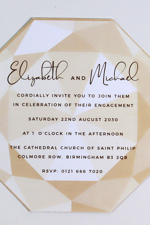 Load image into Gallery viewer, ABC 1330 Personalised Diamond Cut Flat Invitation Card – Light Gold Design with Envelopes
