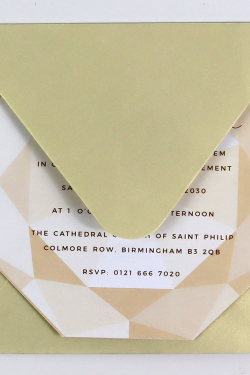 Load image into Gallery viewer, ABC 1330 Personalised Diamond Cut Flat Invitation Card – Light Gold Design with Envelopes
