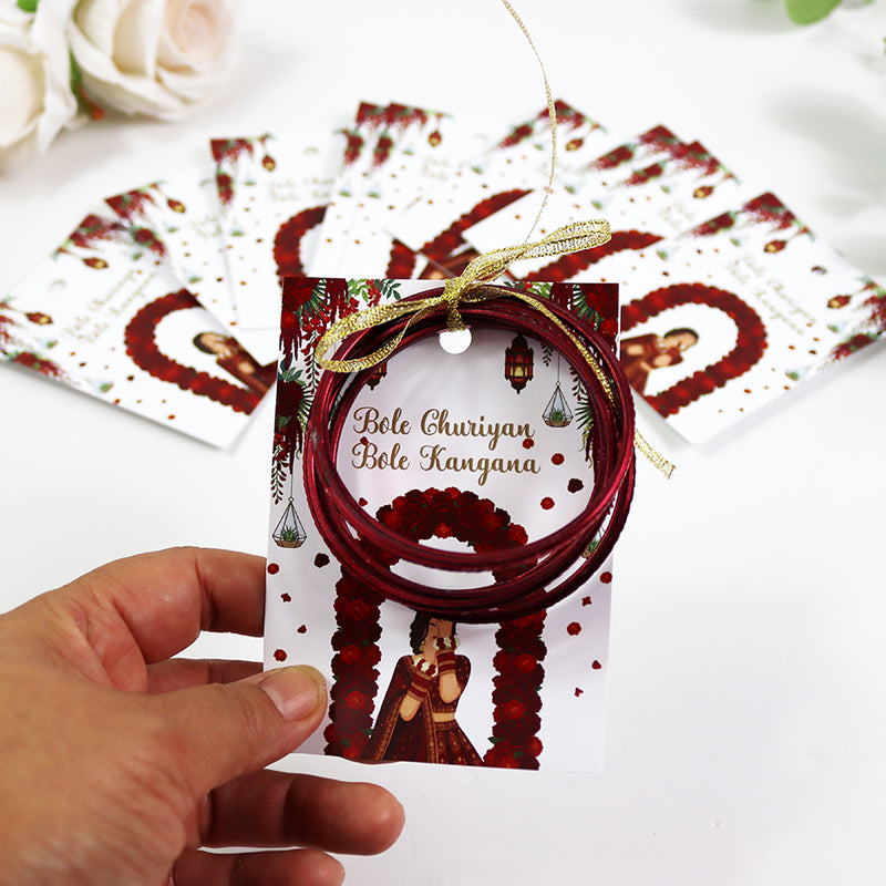 A7 Red 03 - Churiyan Bangle Gift Cards | Mehndi Wedding Favours | Bangle Holder Cards