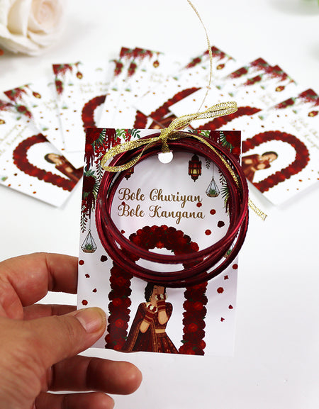 A7 Red 03 - Churiyan Bangle Gift Cards | Mehndi Wedding Favours | Bangle Holder Cards