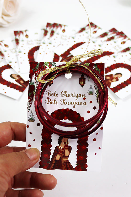 Load image into Gallery viewer, A7 Red 03 - Churiyan Bangle Gift Cards | Mehndi Wedding Favours | Bangle Holder Cards
