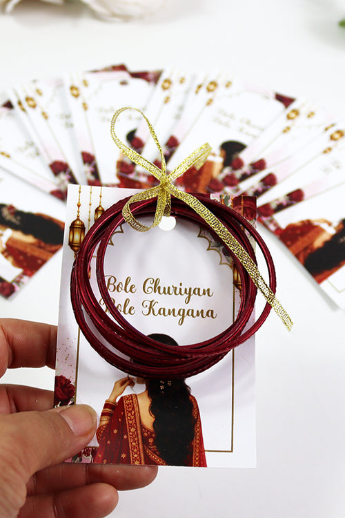 Load image into Gallery viewer, A7 Red 23 - Churiyan Bangle Gift Cards | Mehndi Wedding Favours | Bangle Holder Cards (Copy)
