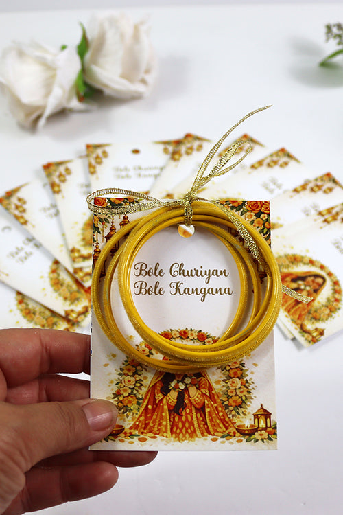 Load image into Gallery viewer, A7 Yellow 16 - Churiyan Bangle Gift Cards | Mehndi Wedding Favours | Bangle Holder Cards (Copy)
