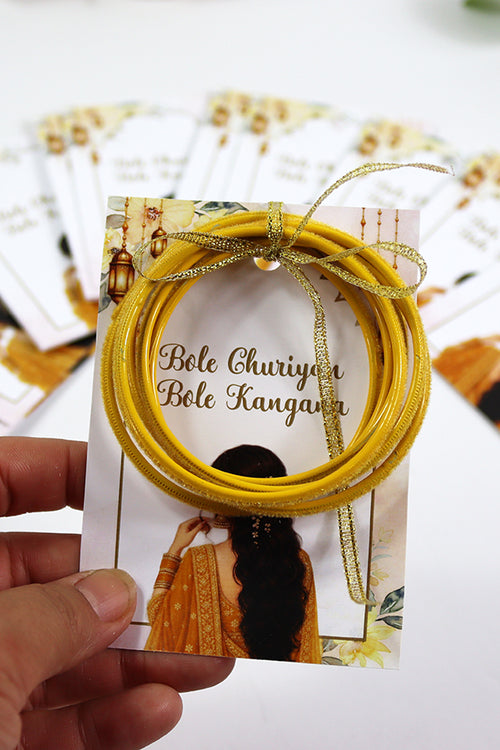 Load image into Gallery viewer, A7 Yellow 26 - Churiyan Bangle Gift Cards | Mehndi Wedding Favours | Bangle Holder Cards (Copy) (Copy)
