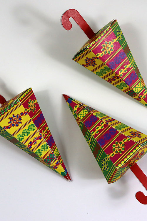 Load image into Gallery viewer, Colourful Cone-Shaped Favour Boxes Green &amp; Yellow CNE 101  – Flat Pack, Fill Your Way
