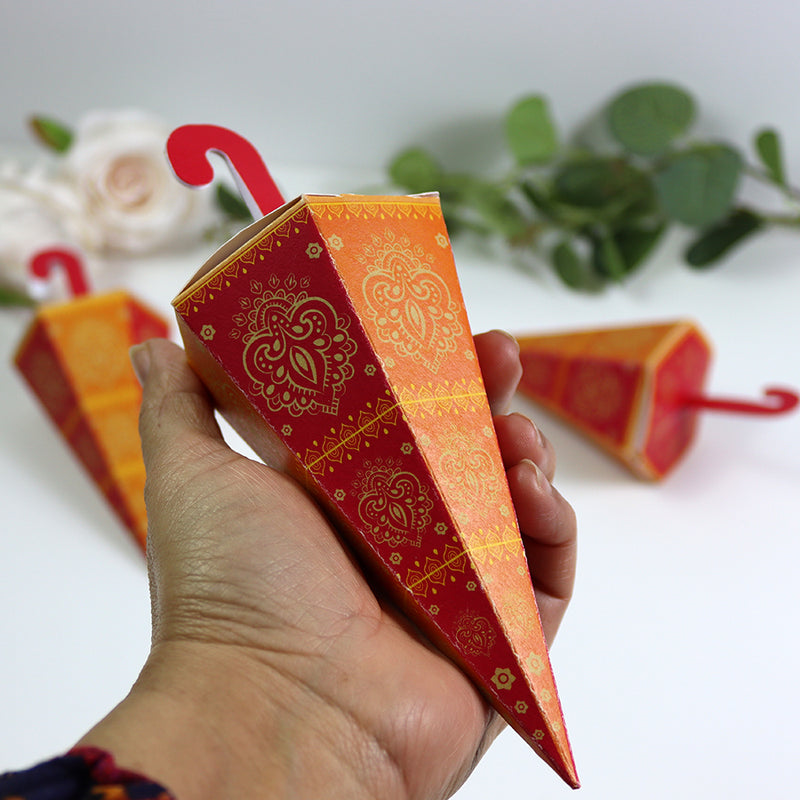 Colourful Cone-Shaped Favour Boxes Orange & Pink CNE 102  – Flat Pack, Fill Your Way