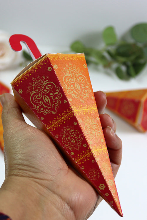 Load image into Gallery viewer, Colourful Cone-Shaped Favour Boxes Orange &amp; Pink CNE 102  – Flat Pack, Fill Your Way
