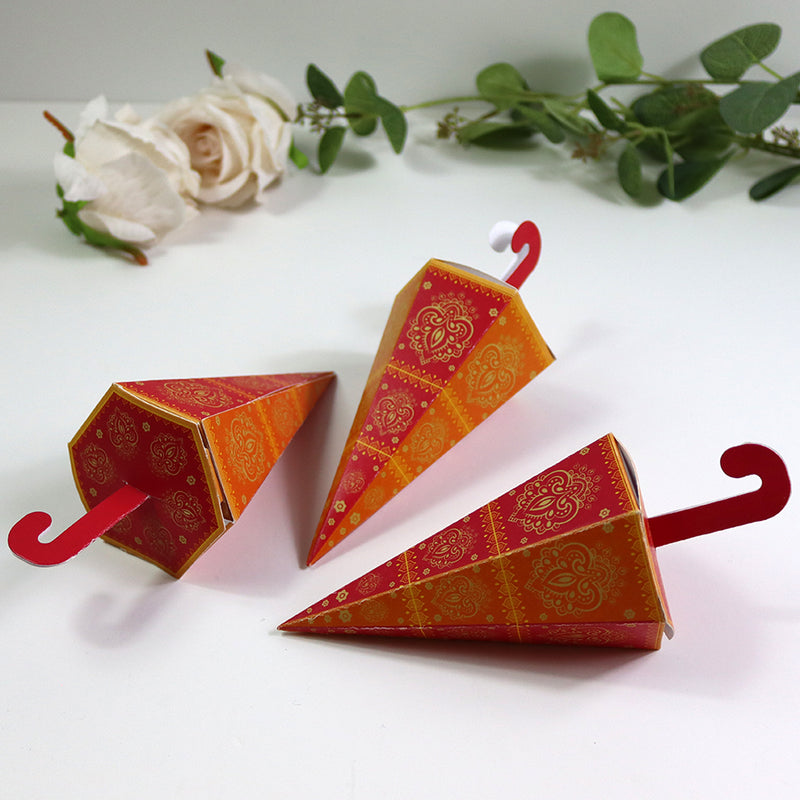 Colourful Cone-Shaped Favour Boxes Orange & Pink CNE 102  – Flat Pack, Fill Your Way