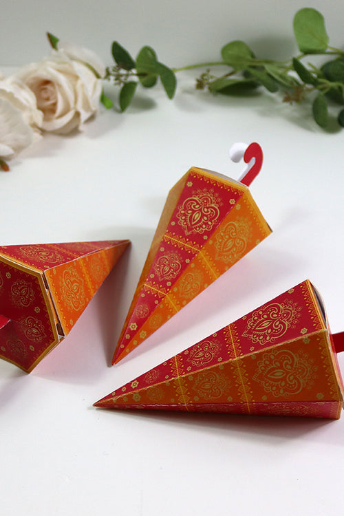 Load image into Gallery viewer, Colourful Cone-Shaped Favour Boxes Orange &amp; Pink CNE 102  – Flat Pack, Fill Your Way

