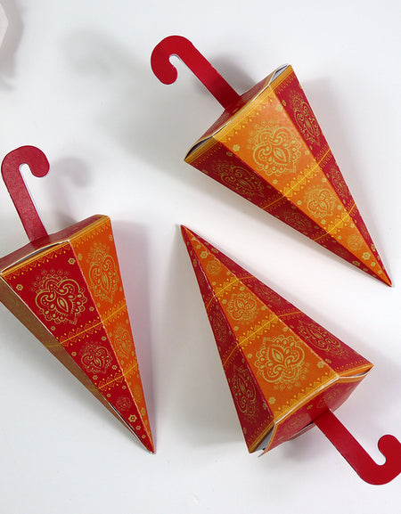 Colourful Cone-Shaped Favour Boxes Orange & Pink CNE 102  – Flat Pack, Fill Your Way