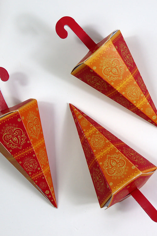 Load image into Gallery viewer, Colourful Cone-Shaped Favour Boxes Orange &amp; Pink CNE 102  – Flat Pack, Fill Your Way
