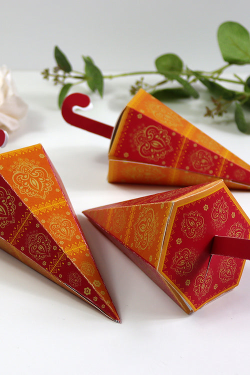 Load image into Gallery viewer, Colourful Cone-Shaped Favour Boxes Orange &amp; Pink CNE 102  – Flat Pack, Fill Your Way
