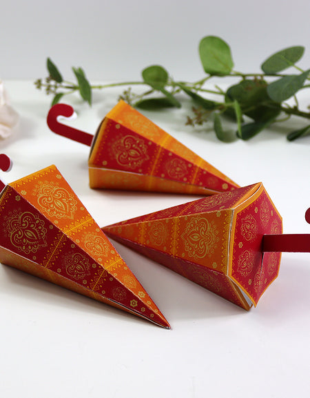 Colourful Cone-Shaped Favour Boxes Orange & Pink CNE 102  – Flat Pack, Fill Your Way