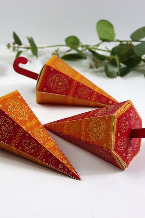 Load image into Gallery viewer, Colourful Cone-Shaped Favour Boxes Orange &amp; Pink CNE 102  – Flat Pack, Fill Your Way
