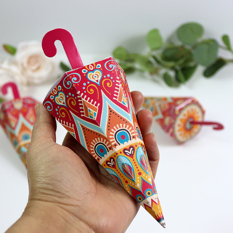 Colourful Cone-Shaped Favour Boxes Pink & Blue CNE 102  – Flat Pack, Fill Your Way