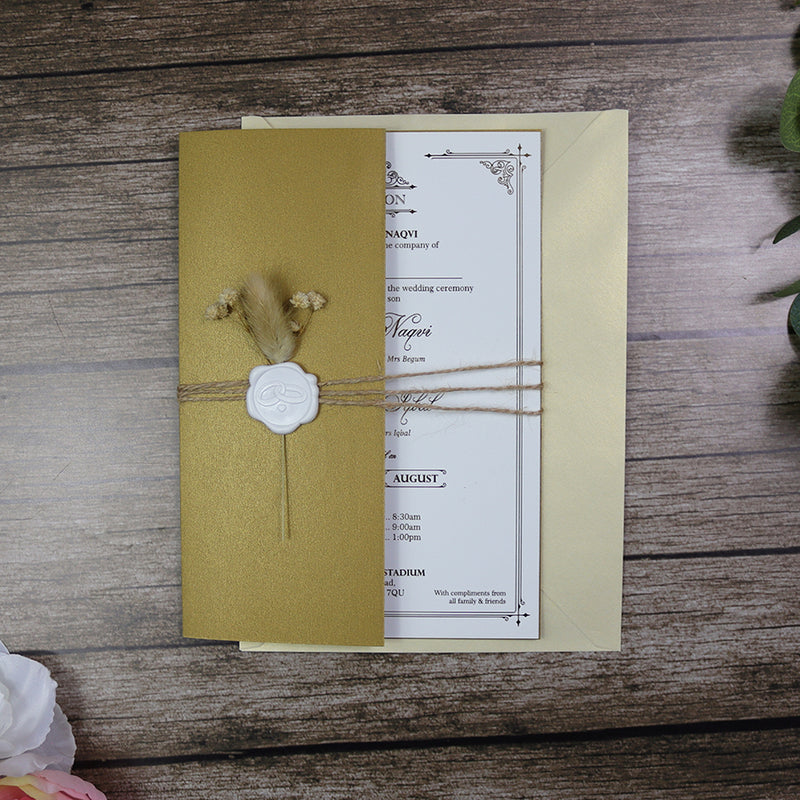 Luxury Gold Foil Invitation with Wax Seal & Dried Flowers TFC 103