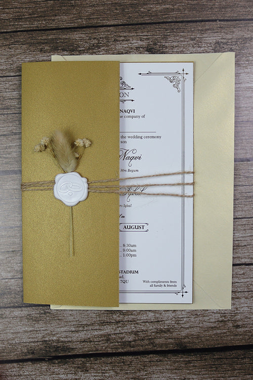 Load image into Gallery viewer, Luxury Gold Foil Invitation with Wax Seal &amp; Dried Flowers TFC 103
