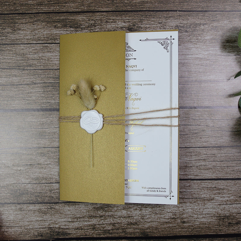 Luxury Gold Foil Invitation with Wax Seal & Dried Flowers TFC 103
