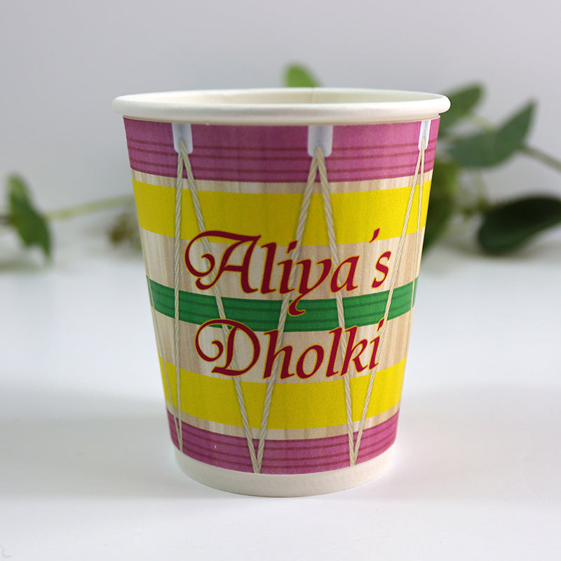 107 Pink & Yellow Dholki - Mehndi/Dholki Chai Cups | Weddings/Nikkah/Mehndi/Parties