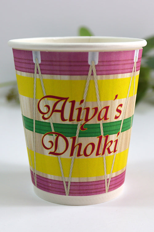 Load image into Gallery viewer, 107 Pink &amp; Yellow Dholki - Mehndi/Dholki Chai Cups | Weddings/Nikkah/Mehndi/Parties
