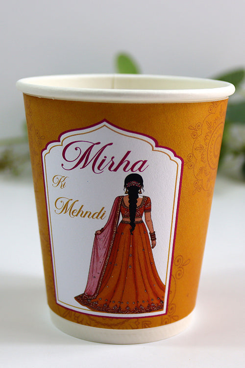 Load image into Gallery viewer, 113 Yellow &amp; Orange Girl - Mehndi/Dholki Chai Cups | Weddings/Nikkah/Mehndi/Parties
