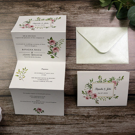 ABC FC 111 Elegant Pink Floral Portrait tri fold Invitation with Envelope