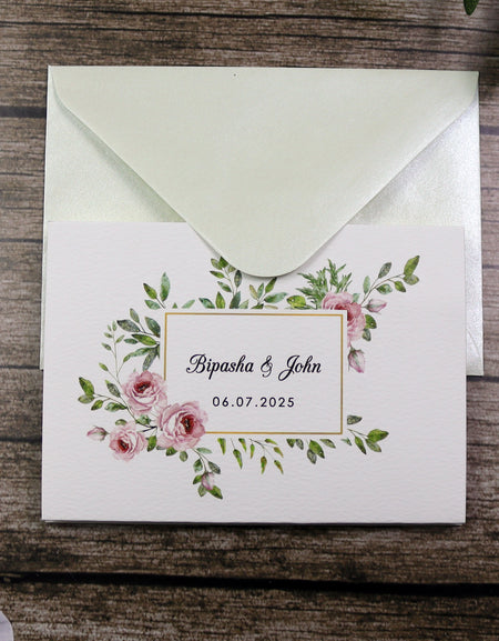 ABC FC 111 Elegant Pink Floral Portrait tri fold Invitation with Envelope