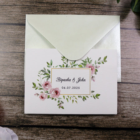 ABC FC 111 Elegant Pink Floral Portrait tri fold Invitation with Envelope
