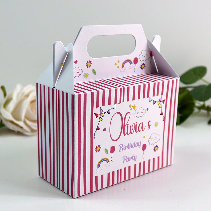 129 Girl Gable Box - Personalised Kids Birthday Party Gift Boxes, Custom Printed Gable Favour Boxes for Boys and Girls, Party Bags, Treat Boxes