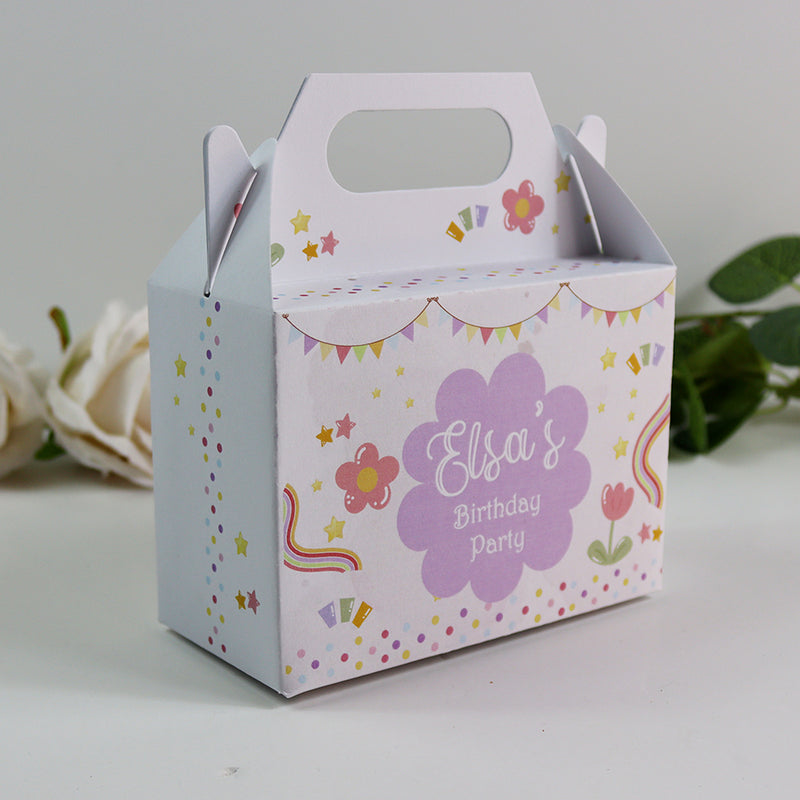 128 Girl Gable Box - Personalised Kids Birthday Party Gift Boxes, Custom Printed Gable Favour Boxes for Boys and Girls, Party Bags, Treat Boxes