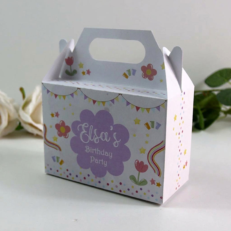 128 Girl Gable Box - Personalised Kids Birthday Party Gift Boxes, Custom Printed Gable Favour Boxes for Boys and Girls, Party Bags, Treat Boxes