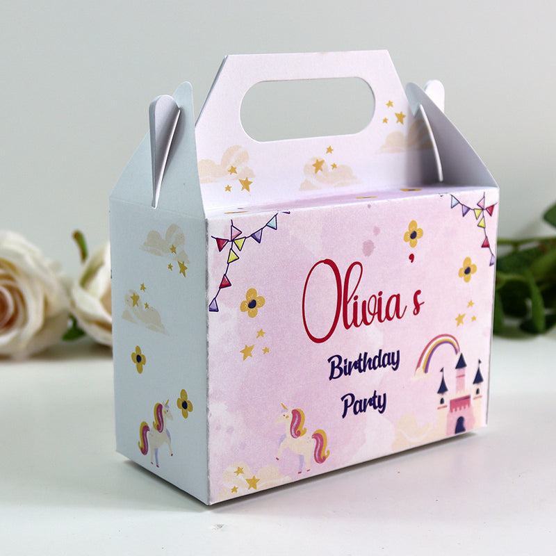 126 Girl Gable Box - Personalised Kids Birthday Party Gift Boxes, Custom Printed Gable Favour Boxes for Boys and Girls, Party Bags, Treat Boxes