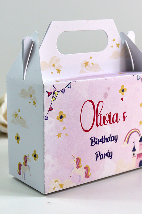 Load image into Gallery viewer, 126 Girl Gable Box - Personalised Kids Birthday Party Gift Boxes, Custom Printed Gable Favour Boxes for Boys and Girls, Party Bags, Treat Boxes
