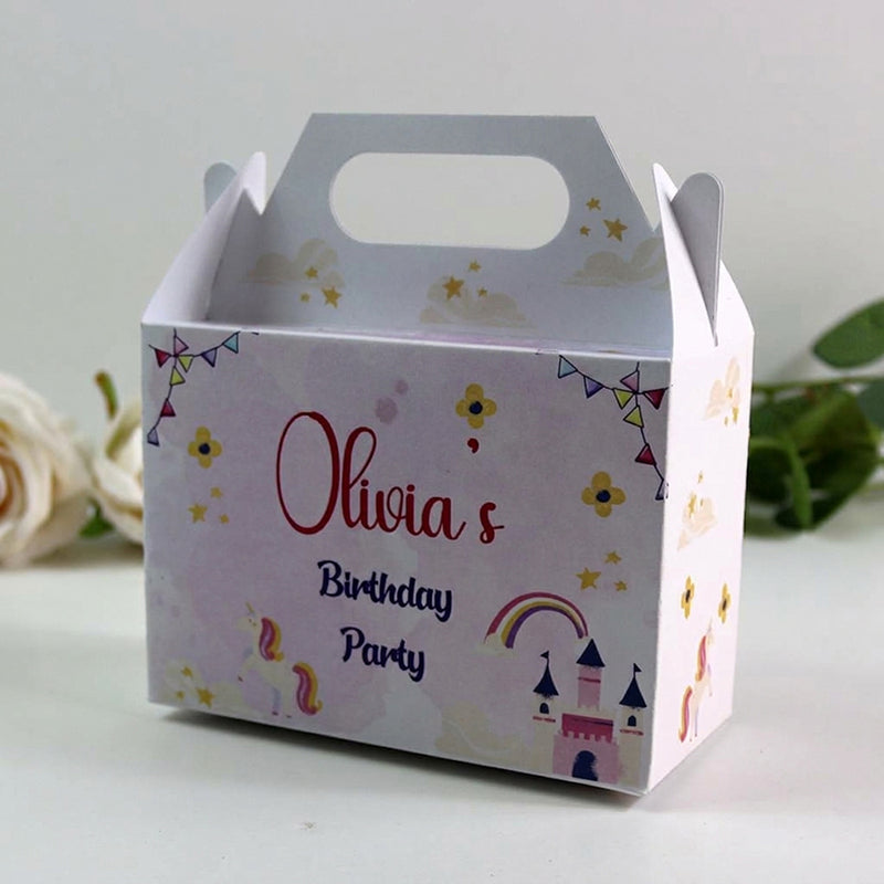 126 Girl Gable Box - Personalised Kids Birthday Party Gift Boxes, Custom Printed Gable Favour Boxes for Boys and Girls, Party Bags, Treat Boxes