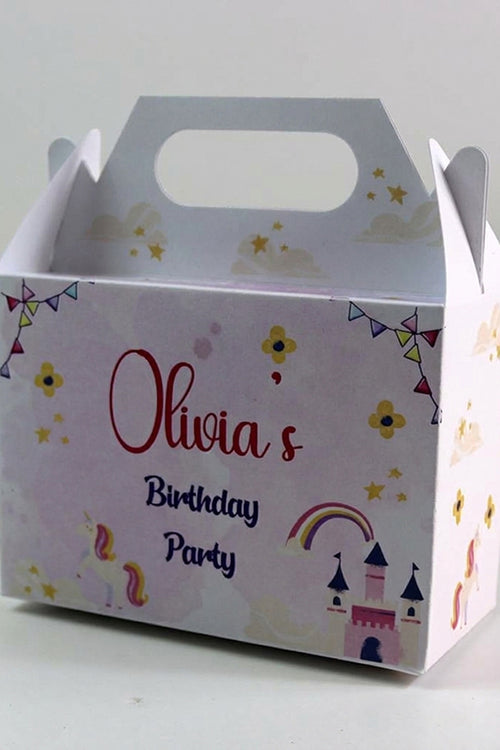 Load image into Gallery viewer, 126 Girl Gable Box - Personalised Kids Birthday Party Gift Boxes, Custom Printed Gable Favour Boxes for Boys and Girls, Party Bags, Treat Boxes
