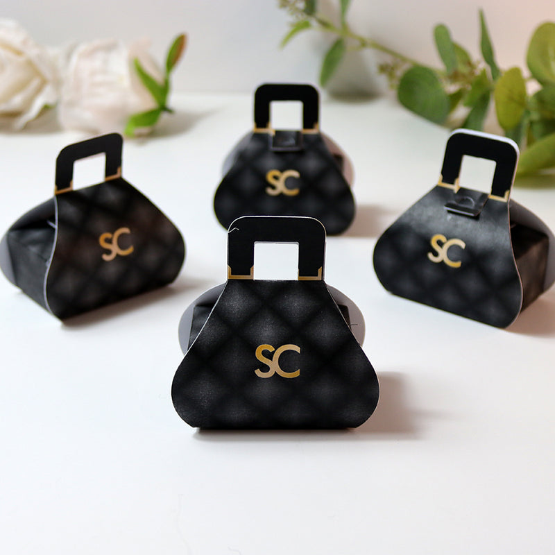 Handbag-Shaped Favour Boxes 104 Black – Personalised with Initials or Logo