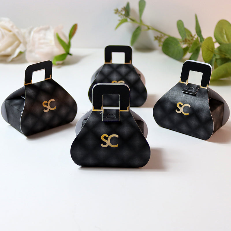 Handbag-Shaped Favour Boxes 104 Black – Personalised with Initials or Logo