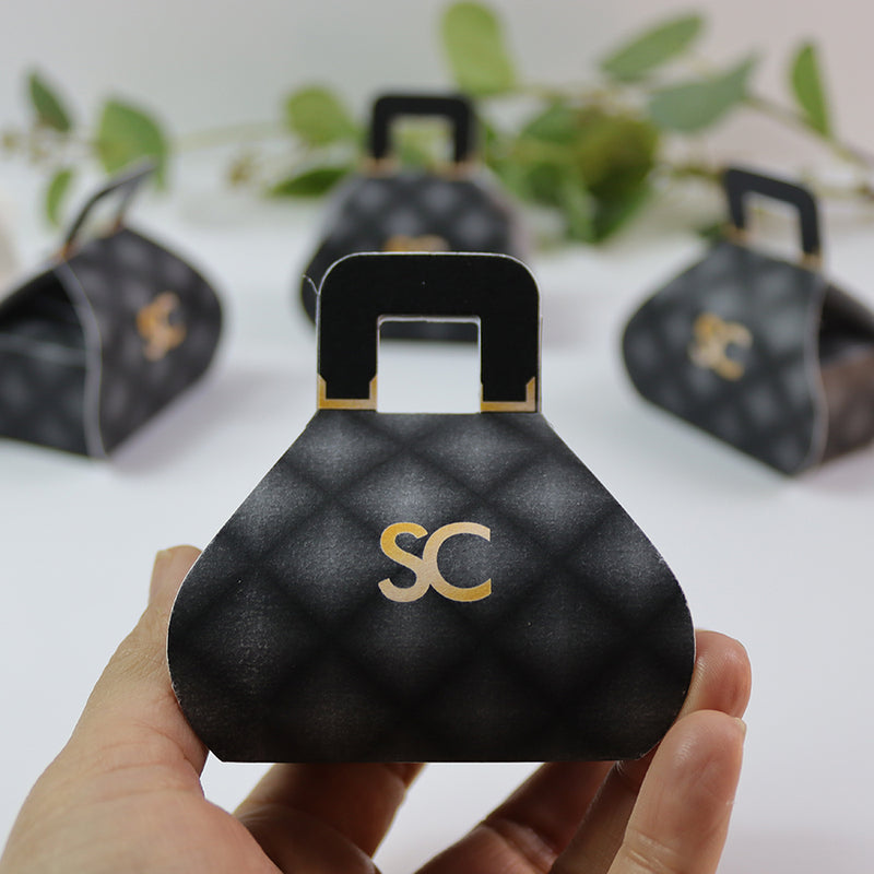 Handbag-Shaped Favour Boxes 104 Black – Personalised with Initials or Logo