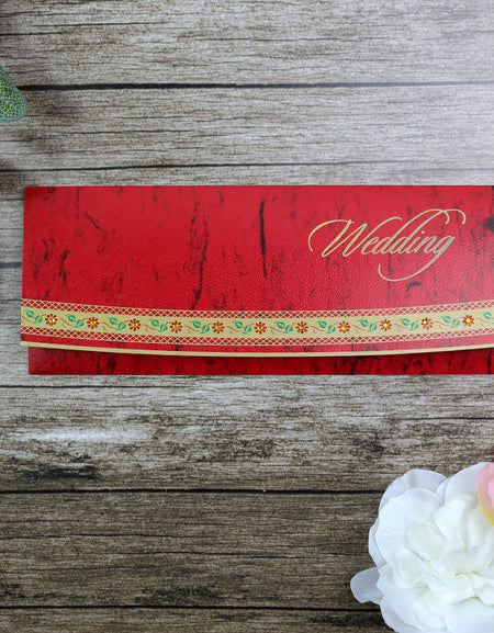 HW005 Bengali style crimson red diamante pocket wedding invitations