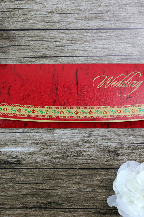 Load image into Gallery viewer, HW005 Bengali style crimson red diamante pocket wedding invitations
