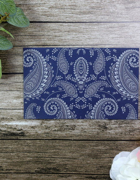 Blue & Silver Paisley Invitation W054