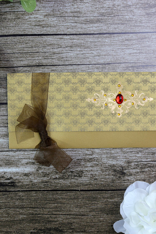 Load image into Gallery viewer, HW085 Rustic Gold Pattern Ribbon Invitation
