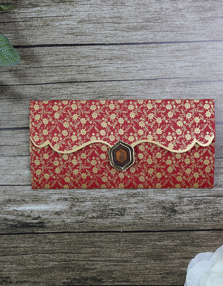 Red and Gold Floral Ganesh Hindu Wedding Card HW088