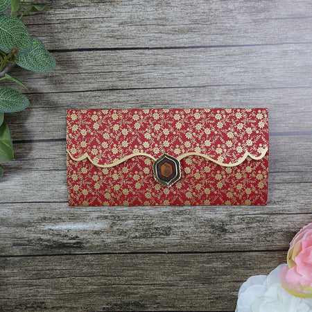Red and Gold Floral Ganesh Hindu Wedding Card HW088